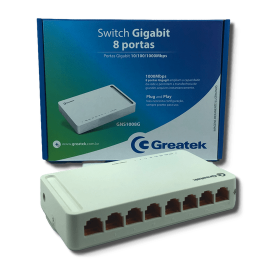 Switch 08 portas 10/100/1000 mbps - greatek 1/2/30